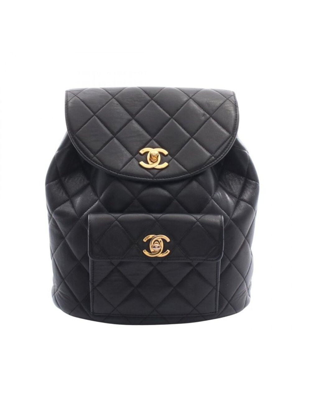 Chanel Backpack Quilted Black Lambskin Double Turnlock Chain